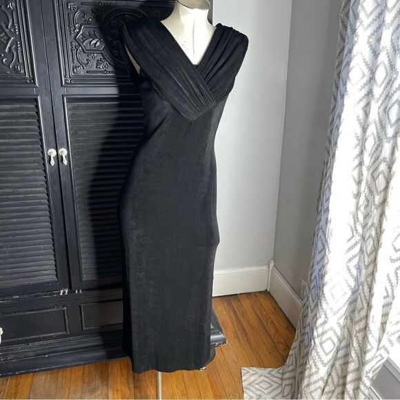 Vintage 90s Y2K Cache Slinky Travel Knit Gown Black Midi Gown Prom Wedding 6 - Picture 2 of 6